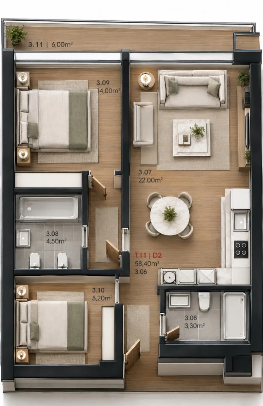 Apartamento T1 para Venda em Canidelo Planta 1