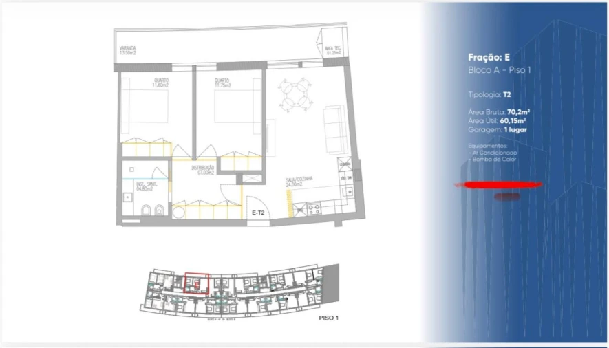 Apartamento T2 para Venda em Gualtar Planta 1