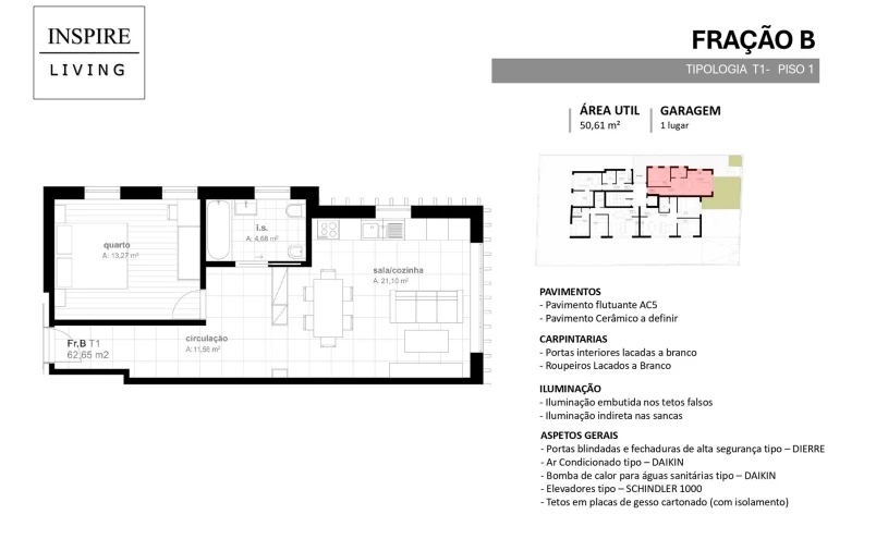 Apartamento T1 para Venda em Viseu Planta 1