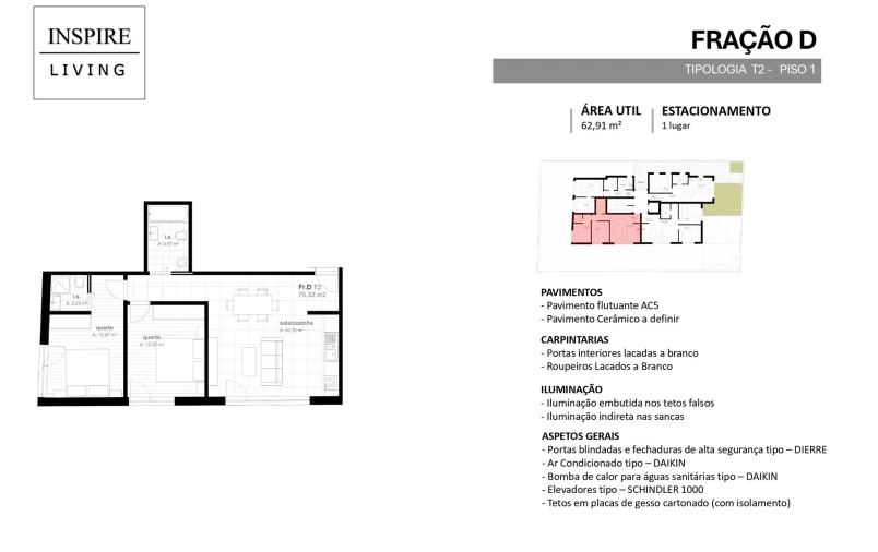 Apartamento T2 para Venda em Viseu Planta 1