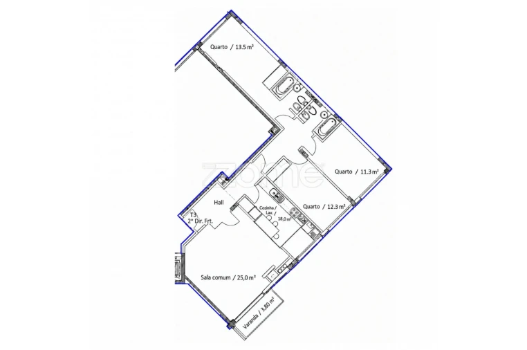Apartamento T3 para Venda em Custóias, Leça do Balio e Guifões Planta 1