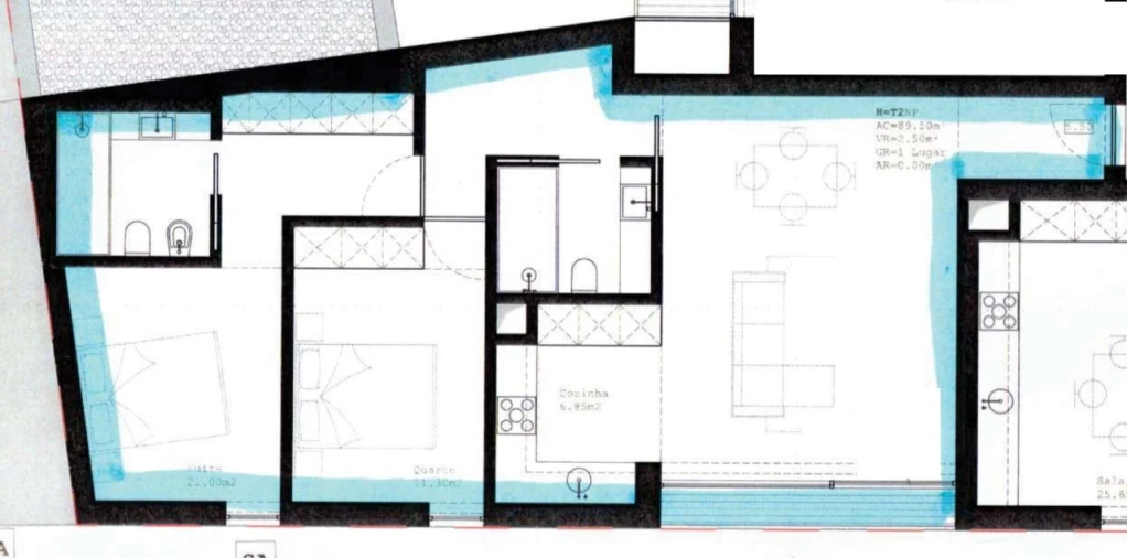 Apartamento T2 para Venda em Glória e Vera Cruz Planta 1