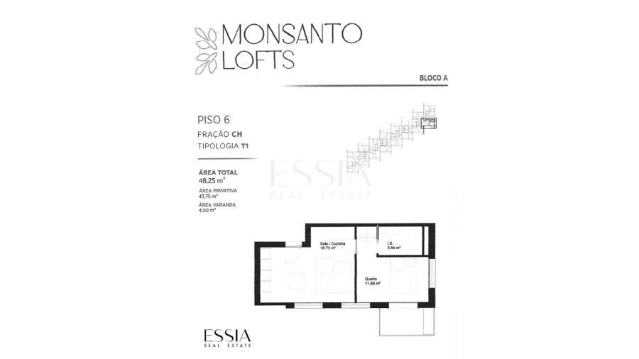 Apartamento T1 para Venda em Paranhos Planta 1