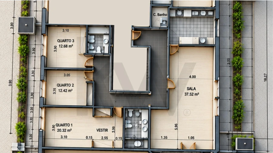 Apartamento T3 para Arrendamento em Oeiras e São Julião da Barra, Paço de Arcos e Caxias Planta 1