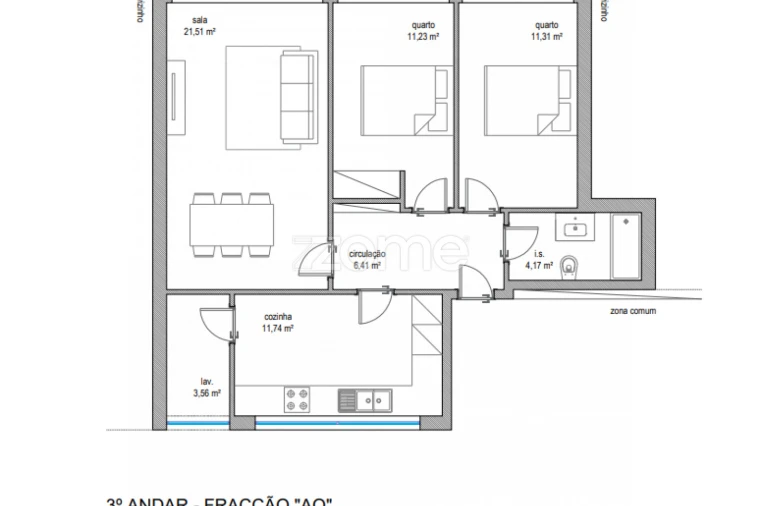 Apartamento T2 para Venda em Gondifelos, Cavalões e Outiz Planta 1
