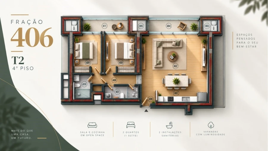 Apartamento T2 para Venda em Paredes Planta 1