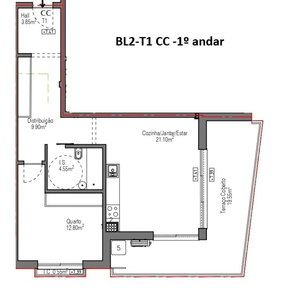 Apartamento T1 para Venda em Olhão Planta 1