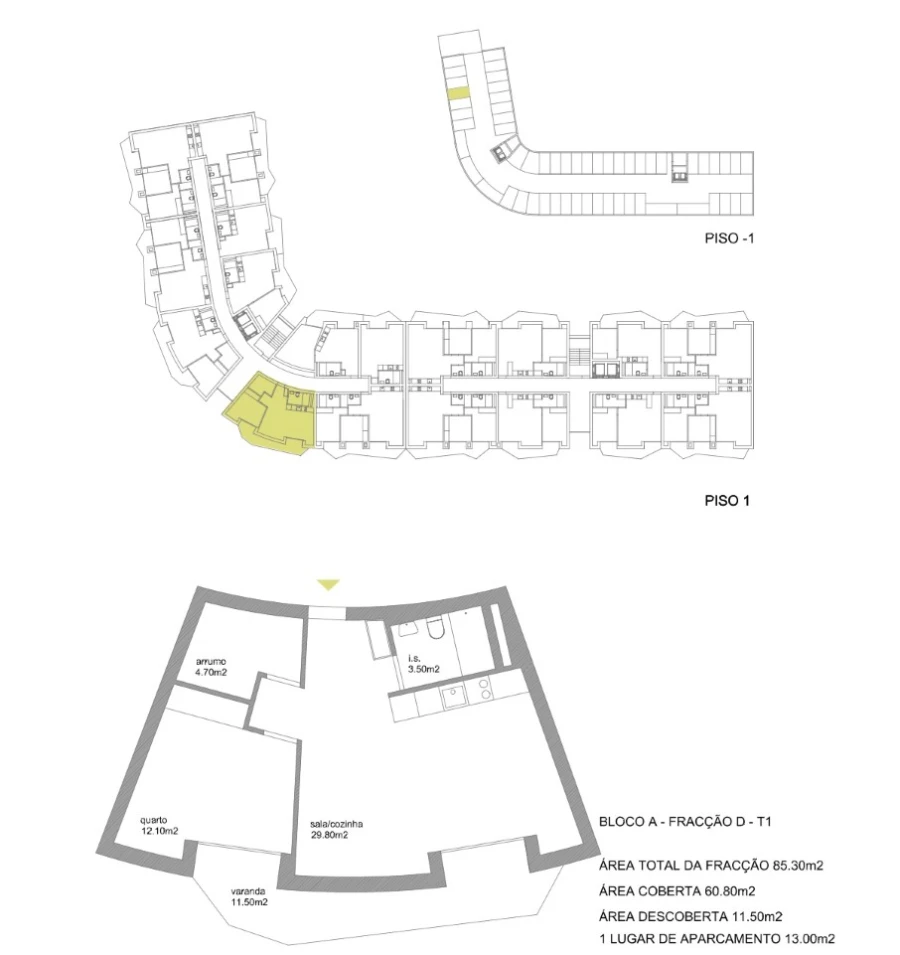 Apartamento T1 para Venda em Fânzeres e São Pedro da Cova Planta 1