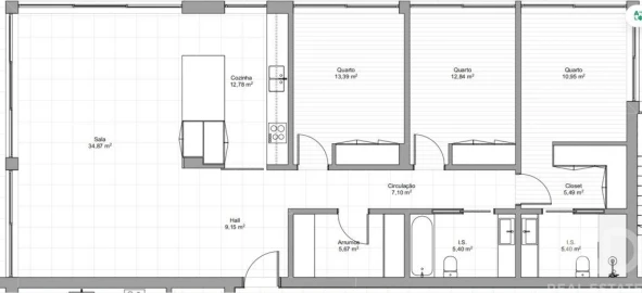 Apartamento T3 para Venda em São Martinho do Porto
