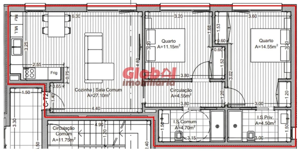Apartamento T2 para Venda em Rio de Loba Planta 1