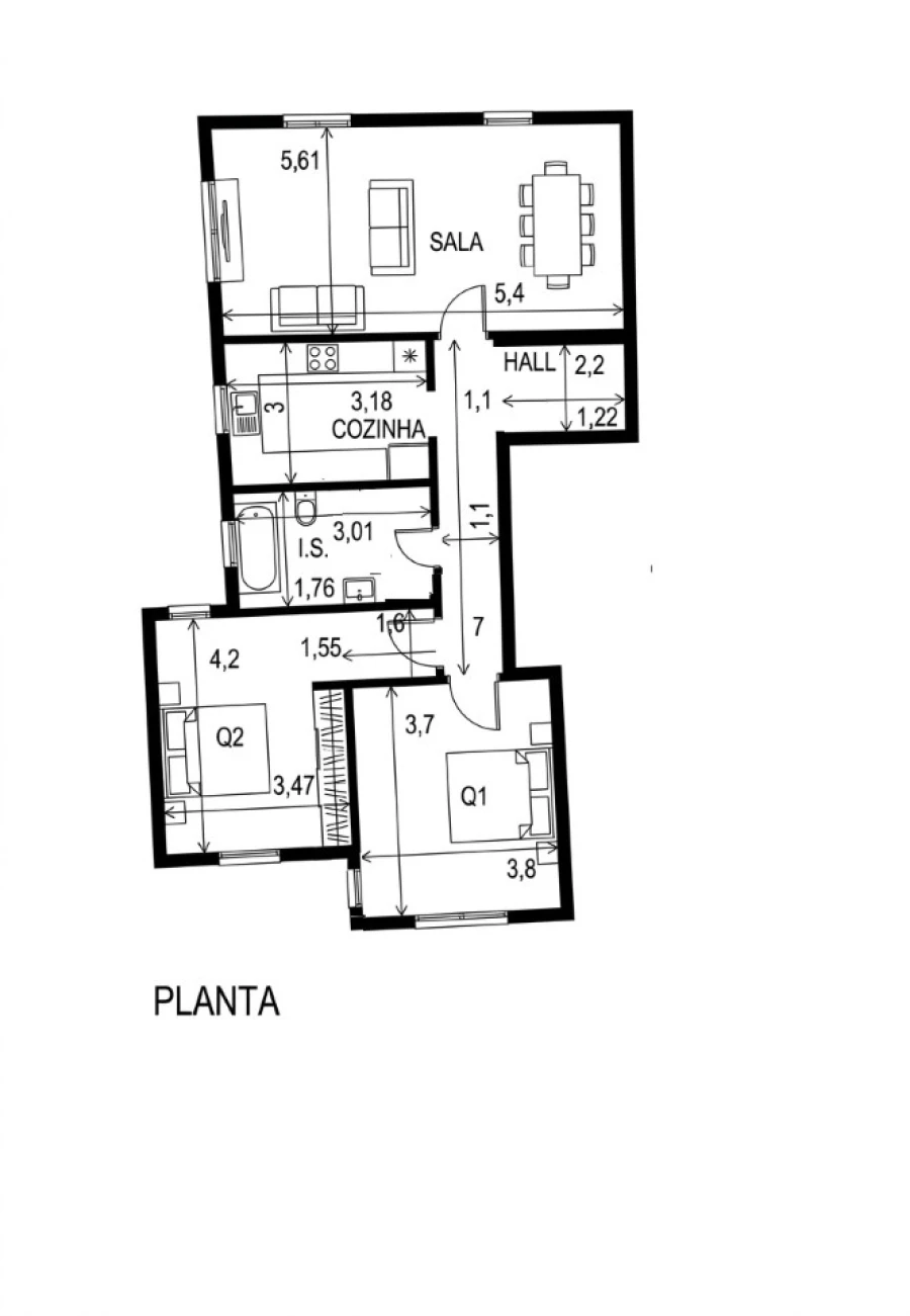 Apartamento T2 para Venda em São Martinho do Bispo e Ribeira de Frades Planta 1