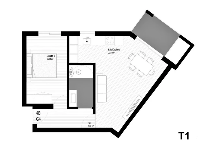 Apartamento T1 para Venda em Pedrouços Planta 1