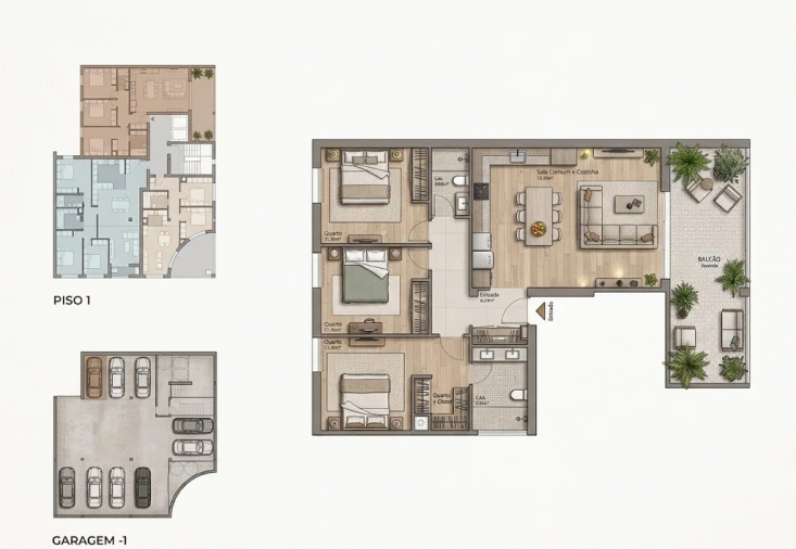 Apartamento T3 para Venda em São João Baptista Planta 1