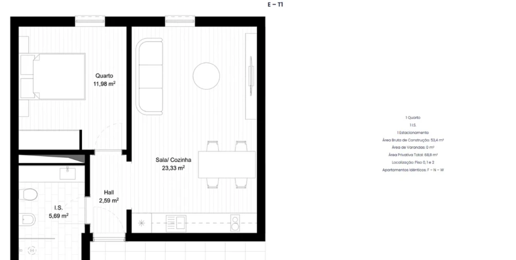 Apartamento T1 para Venda em Portimão Planta 2