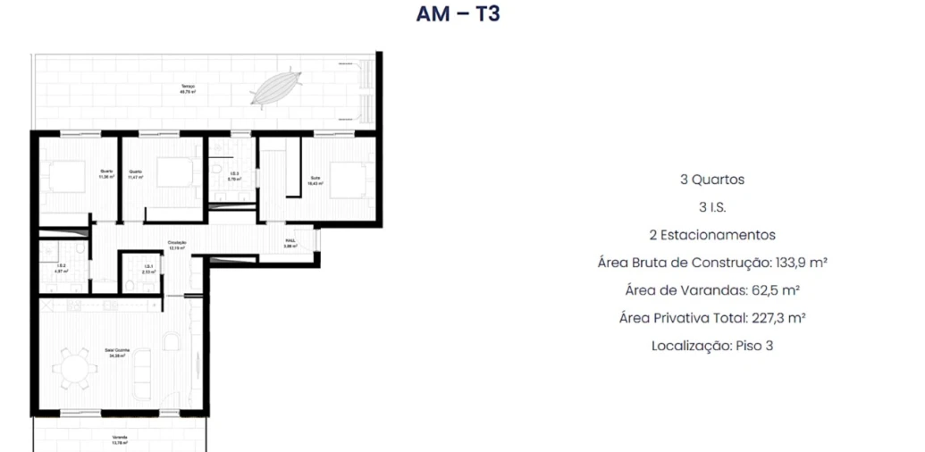 Apartamento T3 para Venda em Portimão Planta 3