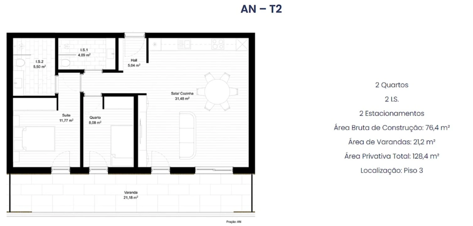 Apartamento T2 para Venda em Portimão Planta 2