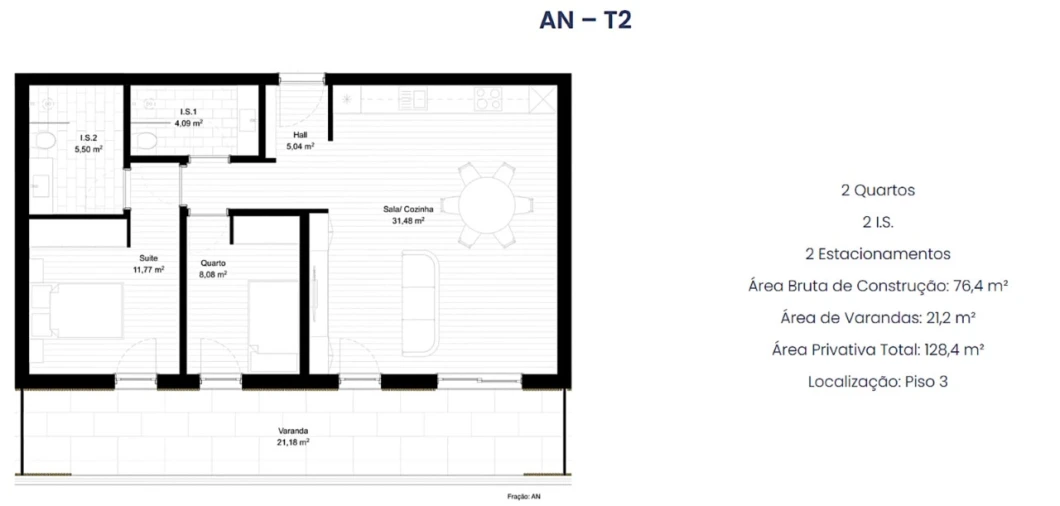 Apartamento T2 para Venda em Portimão Planta 2