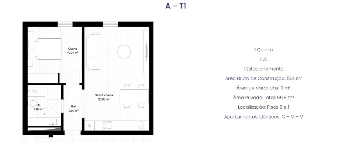 Apartamento T1 para Venda em Portimão Planta 1