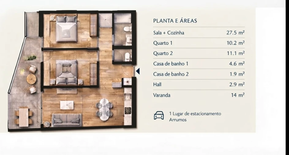 Apartamento T2 para Venda em Santa Marinha e São Pedro da Afurada Planta 1