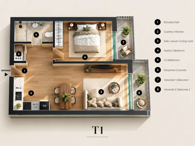 Apartamento T1 para Venda em Penafiel Planta 1