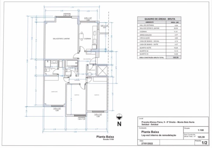 Apartamento T3 para Venda em Setubal (São Sebastião) Planta 1