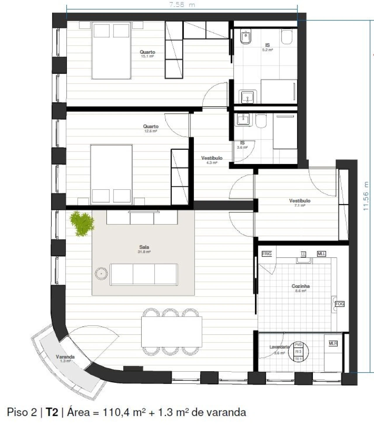 Apartamento T2 para Venda em Matosinhos e Leça da Palmeira Planta 2