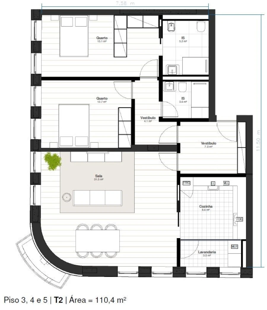 Apartamento T2 para Venda em Matosinhos e Leça da Palmeira Planta 1