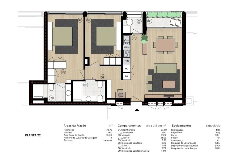 Apartamento T2 para Venda em Matosinhos e Leça da Palmeira Planta 1