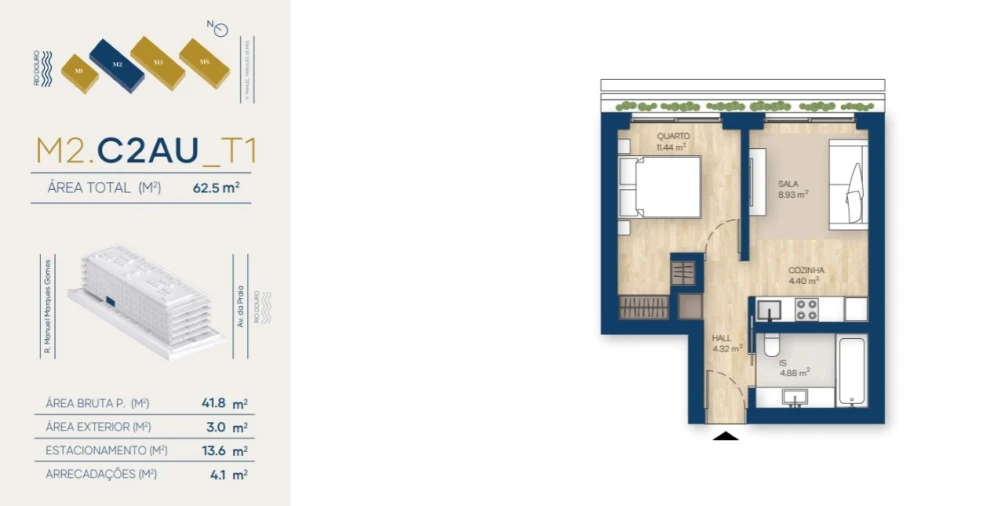 Apartamento T1 para Venda em Canidelo Planta 1