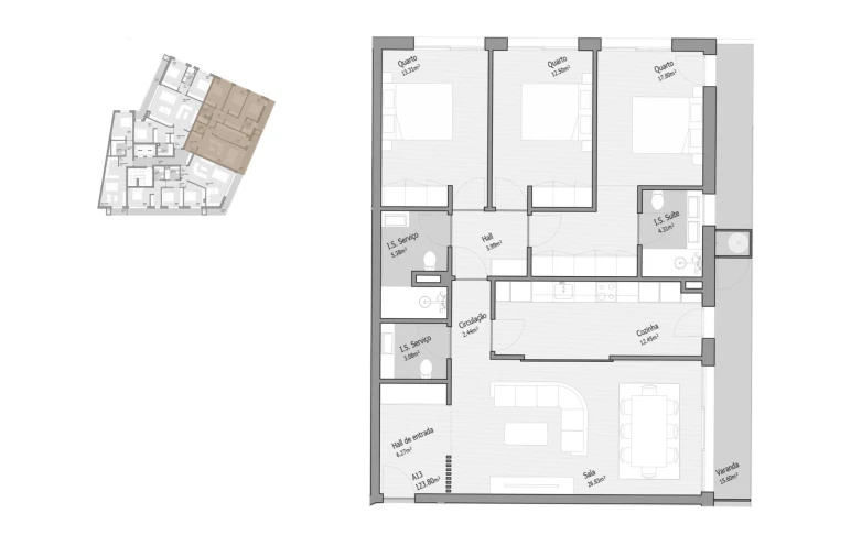 Apartamento T3 para Venda em Bougado (São Martinho e Santiago) Planta 1