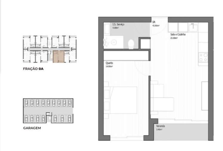 Apartamento T1 para Venda em Vila Praia de Ancora Planta 1