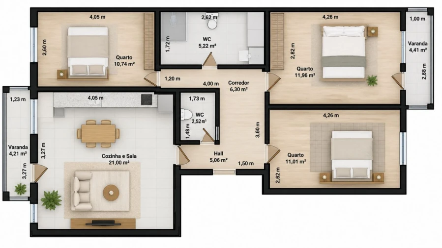 Apartamento T3 para Venda em Barreiro e Lavradio Planta 1
