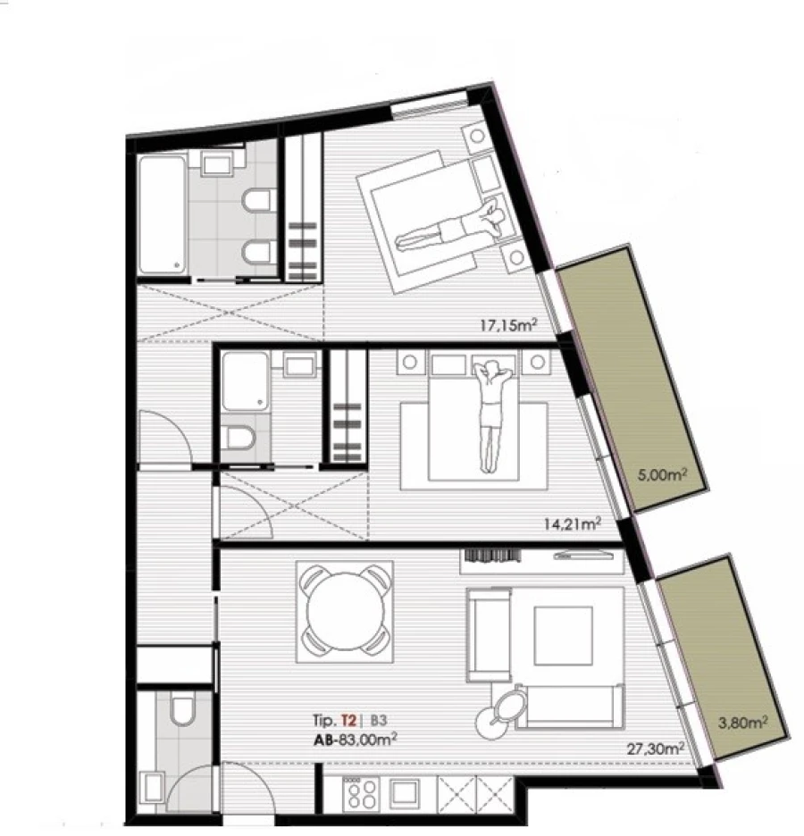 Apartamento T2 para Venda em Canidelo Planta 1