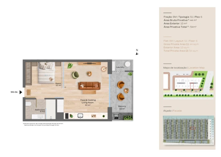 Apartamento T1 para Venda em Santa Marinha e São Pedro da Afurada Planta 1