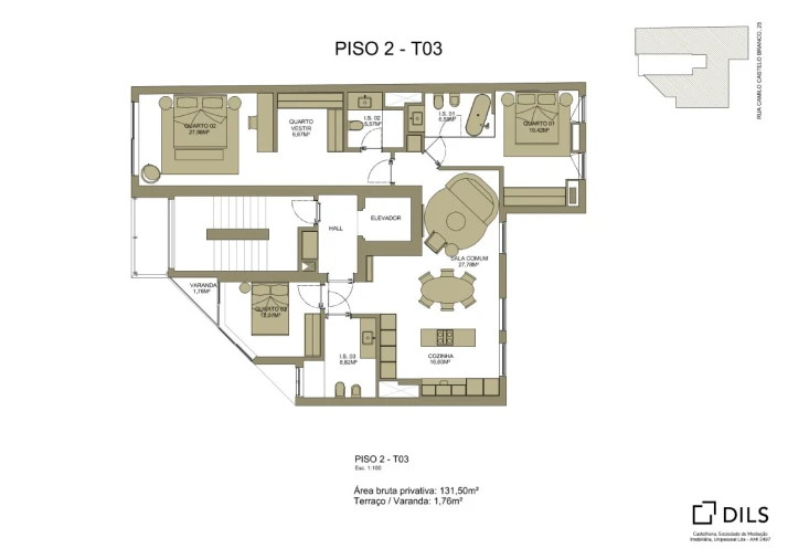 Apartamento T3 para Venda em Santo António Planta 1