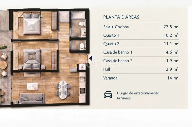 Apartamento T2 para Venda em Santa Marinha e São Pedro da Afurada Planta 1
