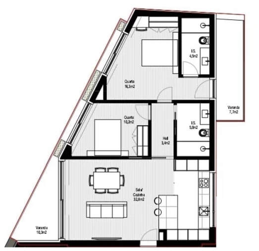 Apartamento T2 para Venda em Paranhos Planta 1