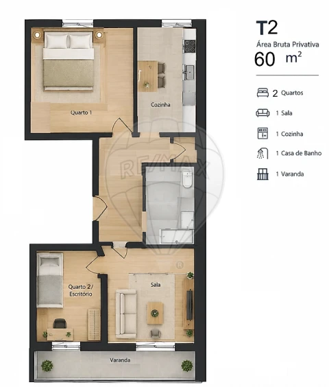 Apartamento T2 para Arrendamento em Ajuda