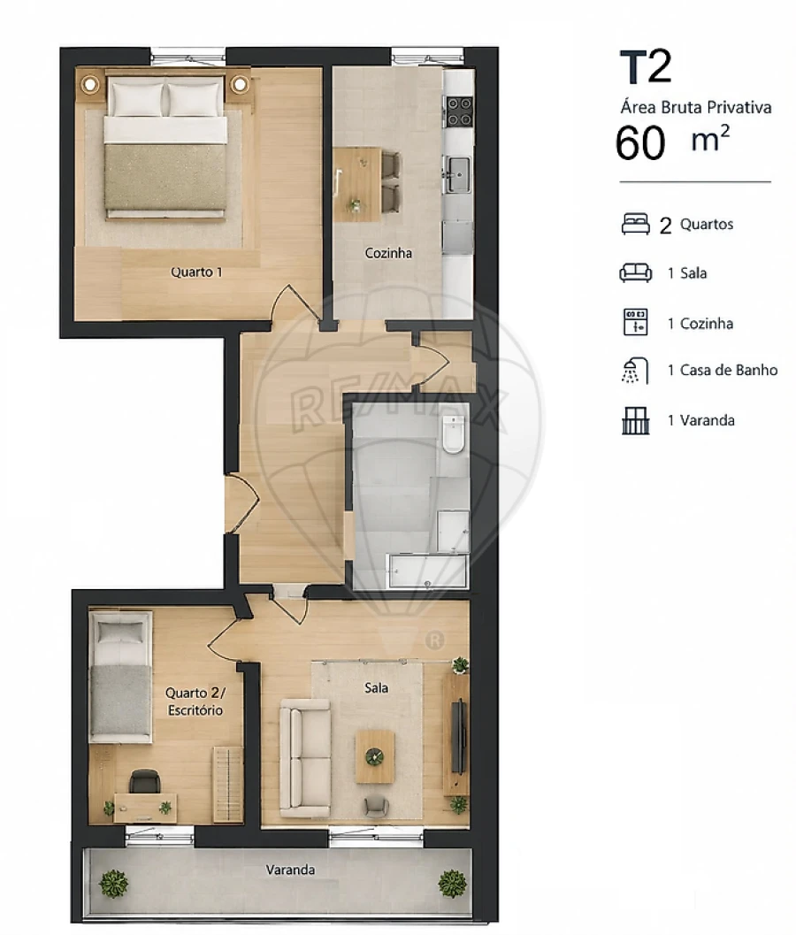 Apartamento T2 para Arrendamento em Ajuda Foto 14