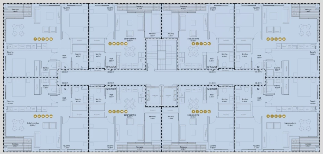 Apartamento T2 para Venda em Canidelo Planta 1