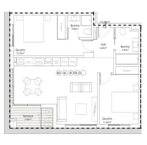 Apartamento T2 para Venda em Canidelo Planta 1