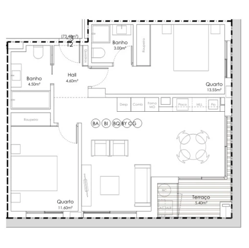 Apartamento T2 para Venda em Canidelo Planta 1