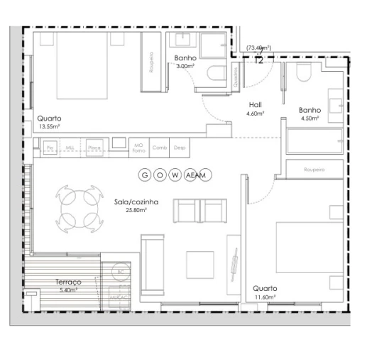 Apartamento T2 para Venda em Canidelo Planta 1