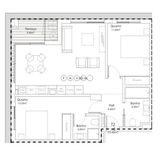 Apartamento T2 para Venda em Canidelo Planta 1