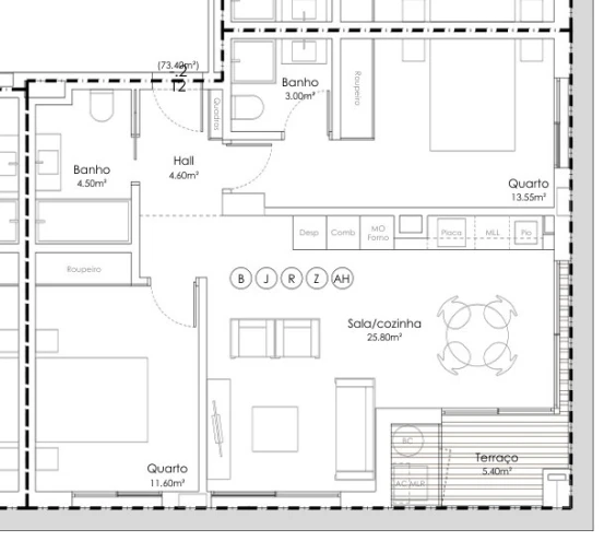 Apartamento T2 para Venda em Canidelo Planta 1