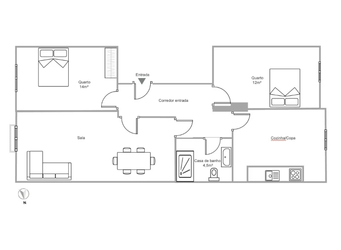 Apartamento T2 para Venda em Mafamude e Vilar do Paraíso Planta 1