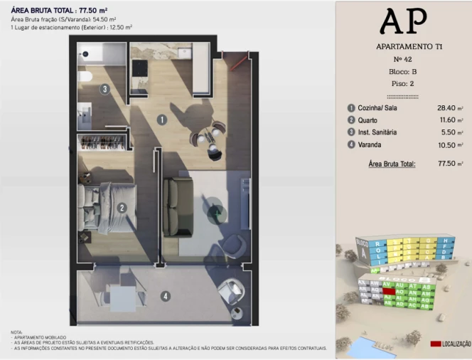 Apartamento T1 para Venda em Calheta Planta 1