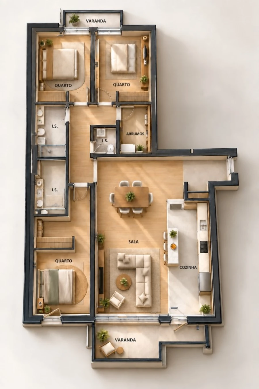Apartamento T3 para Venda em Canidelo Planta 1