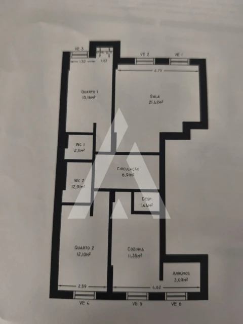 Apartamento T2 para Arrendamento em Darque