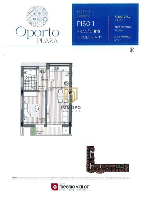 Apartamento T1 para Venda em Paranhos